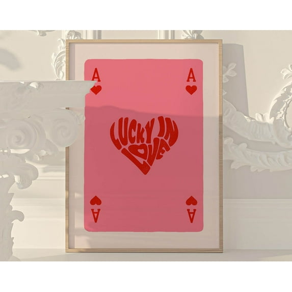Ace Of Hearts Valentines Day Art, Pink Wall Art Valentines Decor, Preppy Valentines Day Decor, Valentines Day Pink Decor Wall Art, Modern Wall Decor, 16x24 UNFRAMED