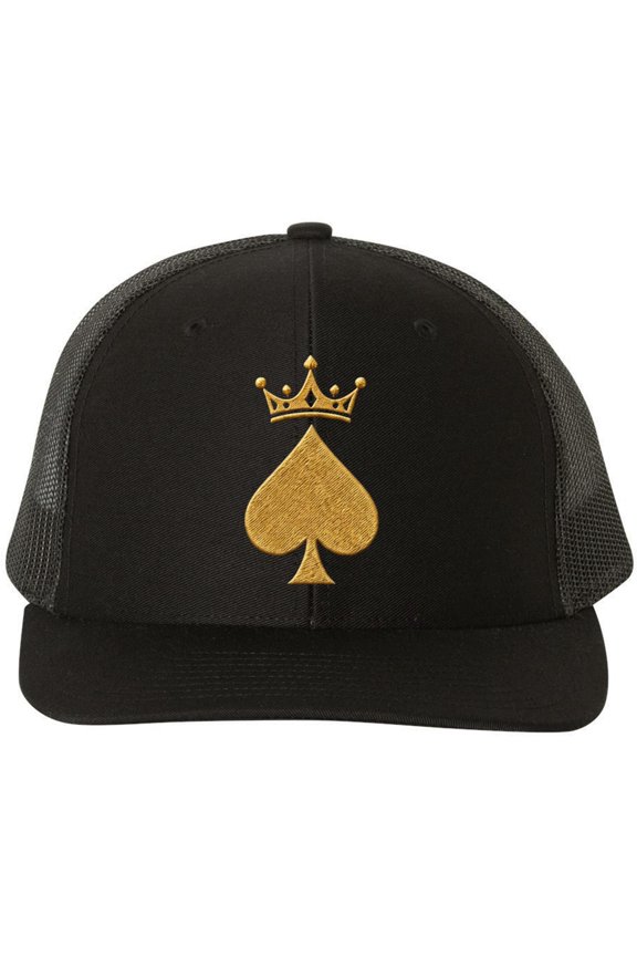 Ace King Queen Jack Embroidered Trucker Hat Playing Card Suits Graphic Mesh Back Baseball Cap (Ace)