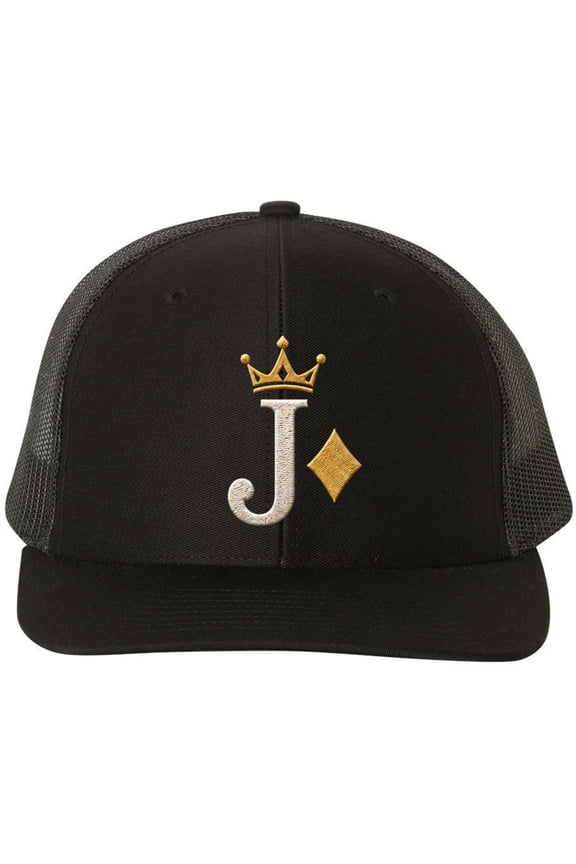 Ace King Queen Jack Embroidered Trucker Hat Playing Card Suits Graphic Mesh Back Baseball Cap (Jack)