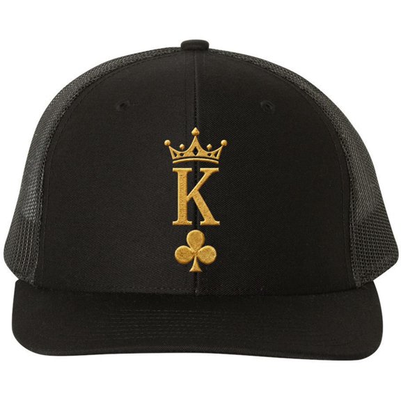 Ace King Queen Jack Embroidered Trucker Hat Playing Card Suits Graphic Mesh Back Baseball Cap (King)