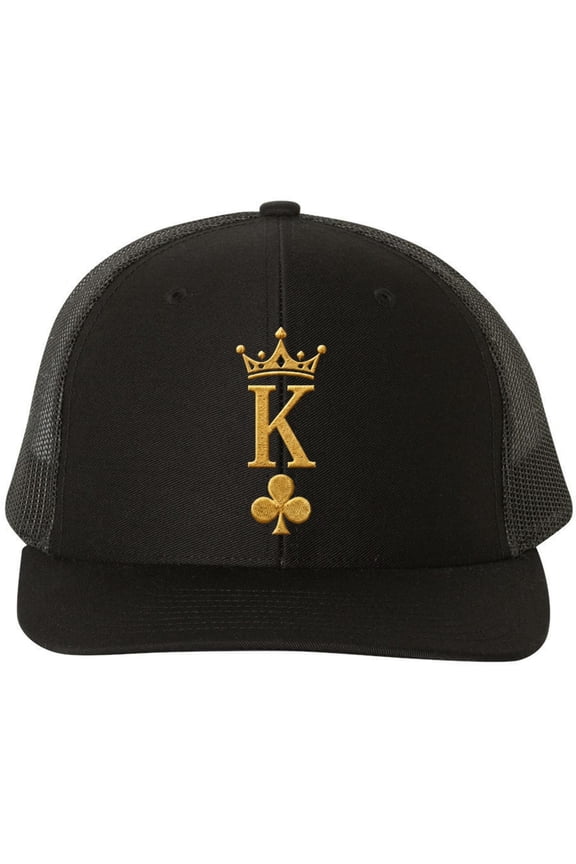 Ace King Queen Jack Embroidered Trucker Hat Playing Card Suits Graphic Mesh Back Baseball Cap (King)