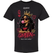 Ace King Queen Jack Printed T-Shirt Playing Card Character Streetwear 100% Cotton Crewneck Tee Black-QueenofHearts, 4X-Large