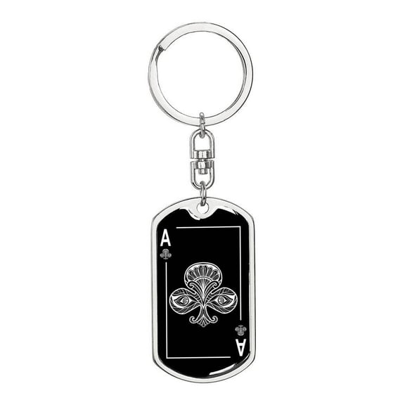 Ace Of Clubs Keychain Dog Tag Stainless Steel or 18k Gold
