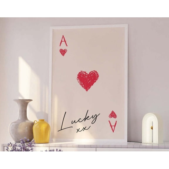 Ace Of Hearts Print, Art, Cute Red Card Print, Retro Wall Art, Trendy Lucky Playing Card Art Wall Art, Modern Wall Decor, 8x12 UNFRAMED