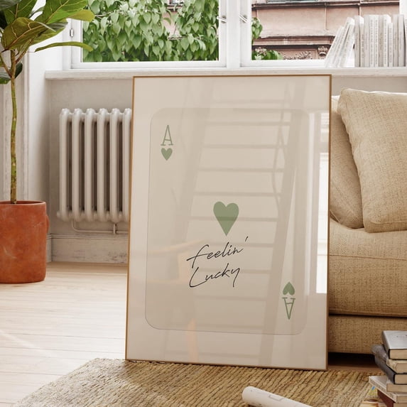 Ace Of Hearts Sage Green Retro Playing Card Wall Art Print, Bedroom ...