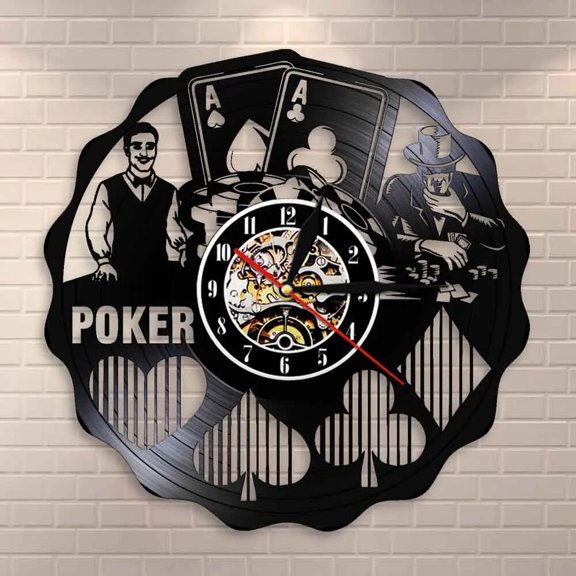 Ace Of Spades Playing Card Gambling Vinyl Wall Clock,Vinyl Record Clock Wall Art Black Handmade Art Home Unique Gift idea