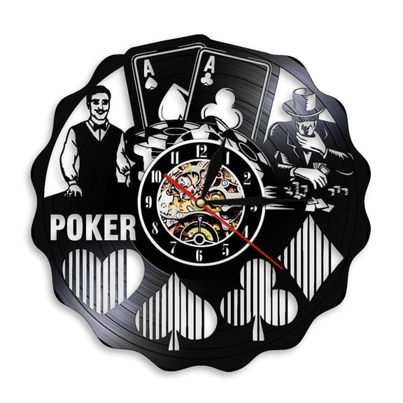 Ace Of Spades Playing Card Gambling Wall Art Wall Clock Game Room Gambling Den Decoration Vinyl Record Wall Clock Poker Gift Without LED