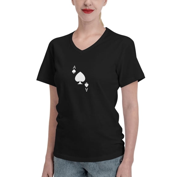 Ace Of Spades Poker Women'S V Neck T Shirts Black Small