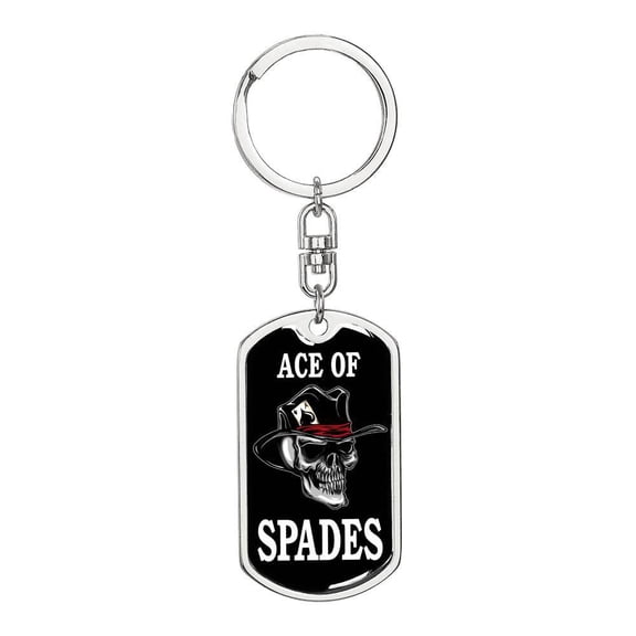 Ace Of Spades Skull Keychain Dog Tag Stainless Steel or 18k Gold