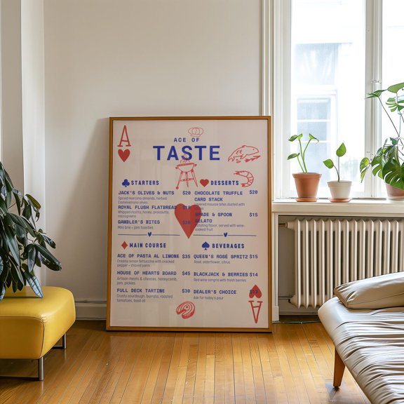 Ace Of Taste Menu Print Playing Card Kitchen Art