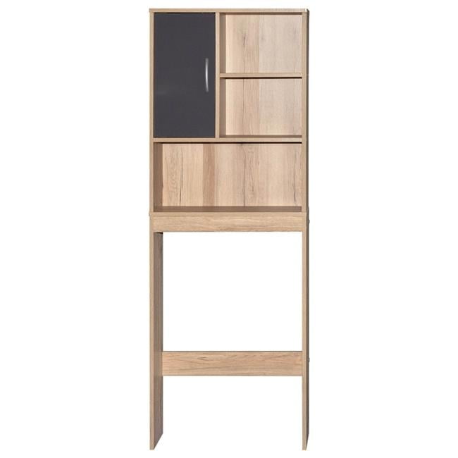 Natural Oak and Dark Gray Over-the-Toilet Storage Cabinet