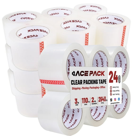 Ace Pack 3" Wide x 110 Yards Per Roll, 2.0 Mil Thick Heavy Duty Clear Packing Tape Sealing Tape Shipping Tape 24 Rolls