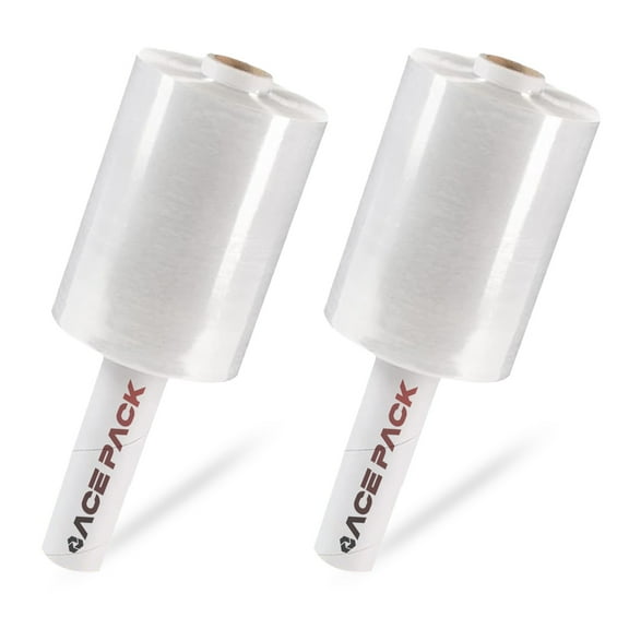 Ace Pack Mini Stretch Wrap Roll with Handle 5in x 1000ft 80 Gauge Heavy Duty Clear Mini Shrink Wrap, Industrial Strength for Packing, Shipping and Moving Protection - 2 Rolls