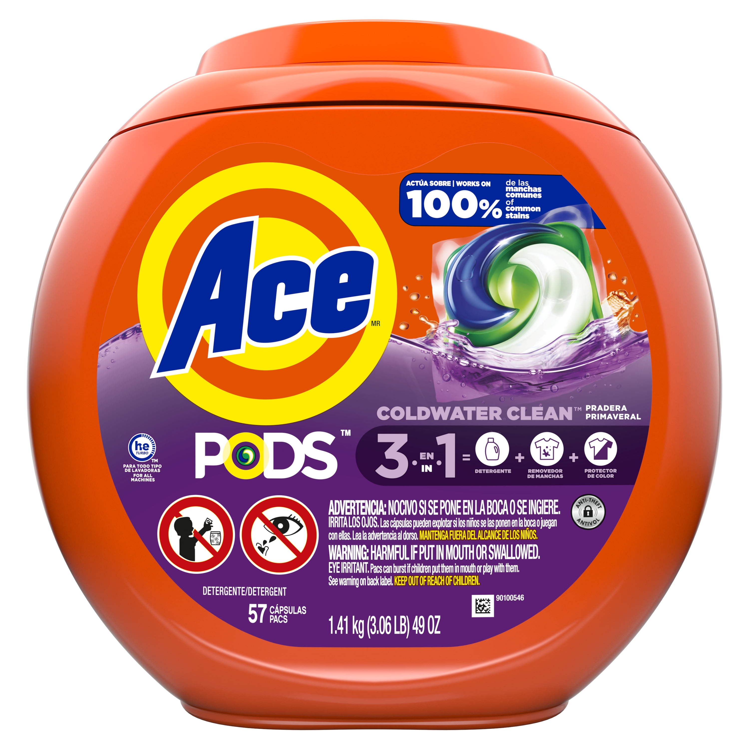 Ace Pods Liquid Laundry Detergent Pacs, Spring Meadow, 57 Count