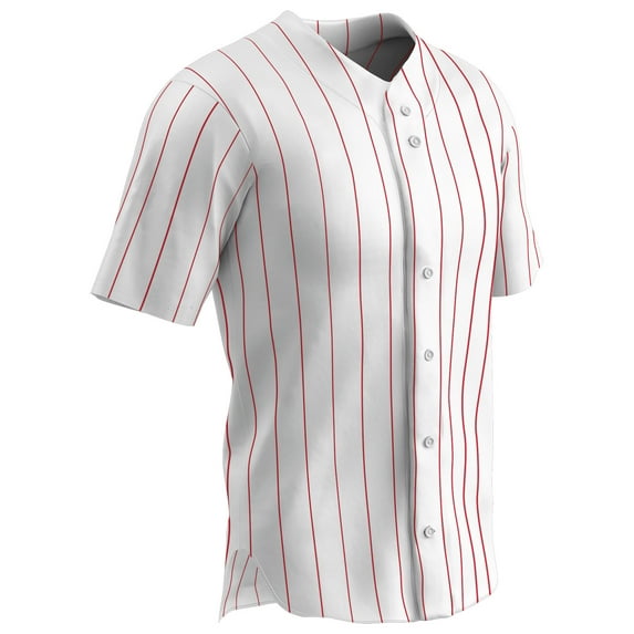 Ace Polyester Button-Front Baseball Jersey, Adult 2X-Large, White with Scarlet Pinstripes