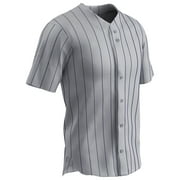 Ace Polyester Button-Front Baseball Jersey, Adult Large, Grey with Navy Pinstripes
