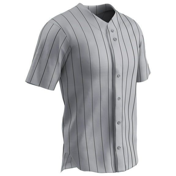 Ace Polyester Button-Front Baseball Jersey, Adult Medium, Grey with Black Pinstripes