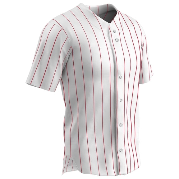Ace Polyester Button-Front Baseball Jersey, Adult Medium, White with Scarlet Pinstripes