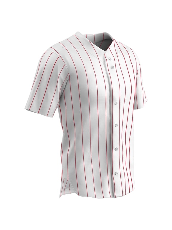 Ace Polyester Button-Front Baseball Jersey, Adult Medium, White with Scarlet Pinstripes