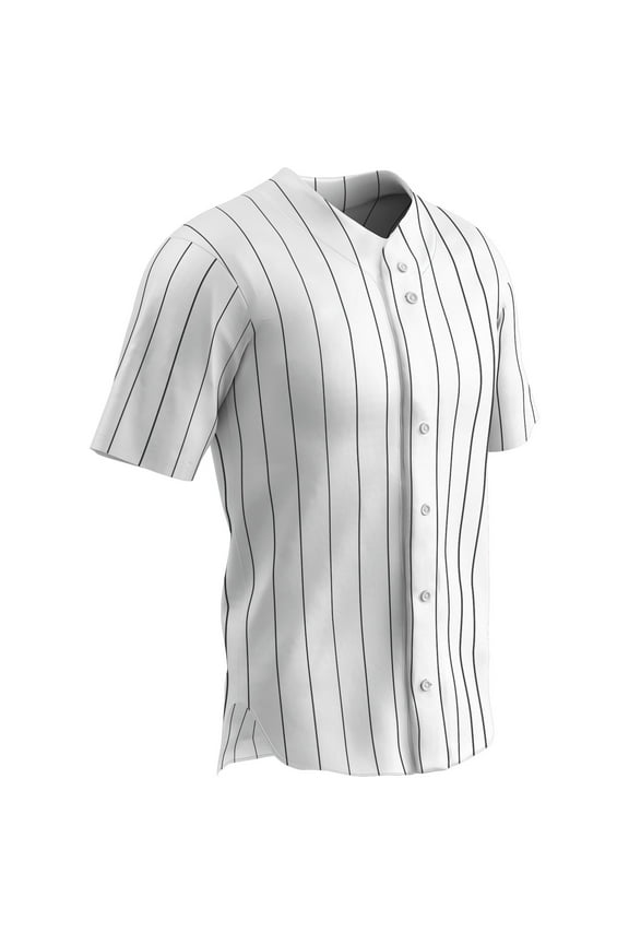 Ace Polyester Button-Front Baseball Jersey, Adult Small, White with Black Pinstripes