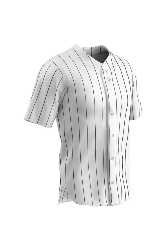 Ace Polyester Button-Front Baseball Jersey, Adult Small, White with Navy Pinstripes