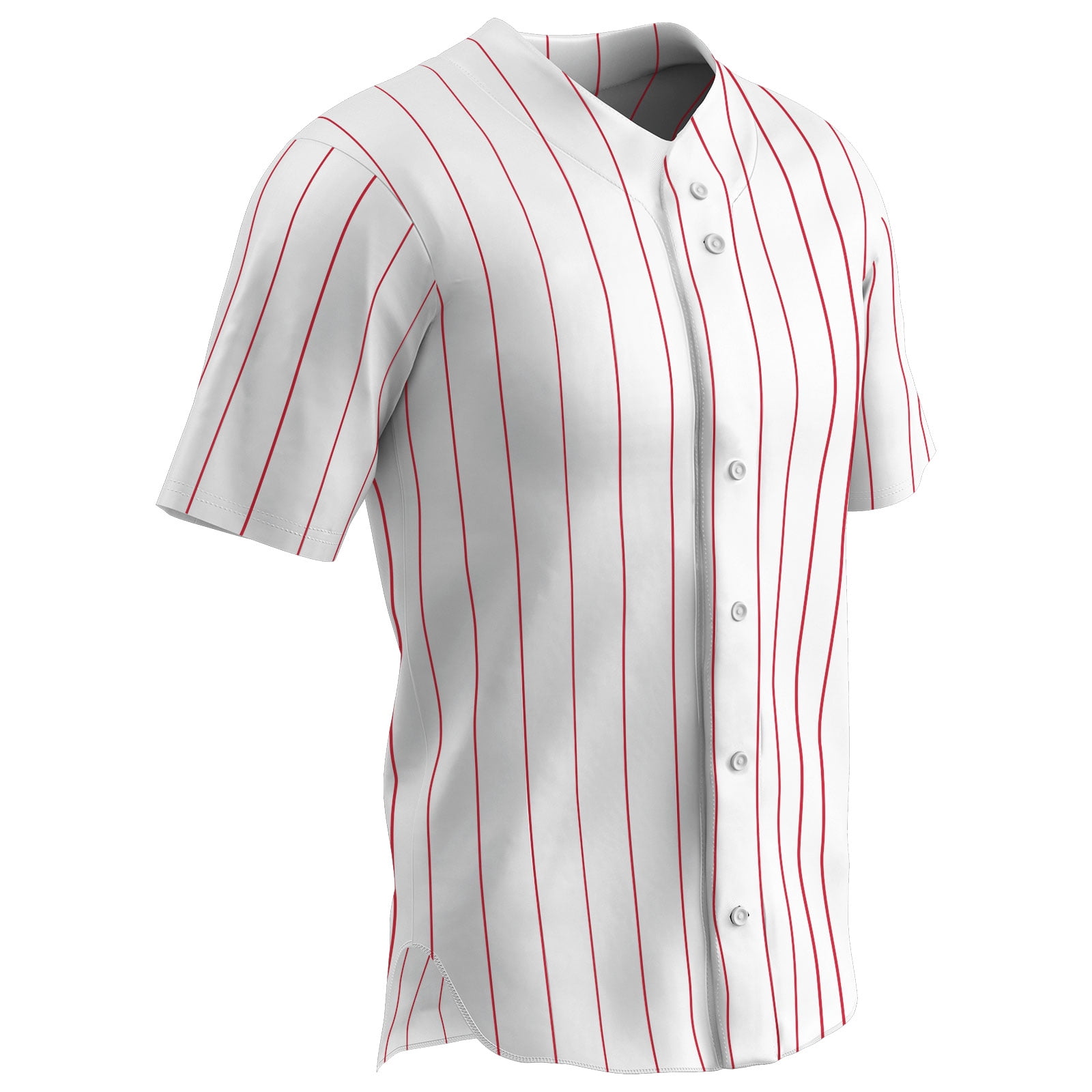 Ace Polyester Button-Front Baseball Jersey, Adult Small, White with Scarlet Pinstripes