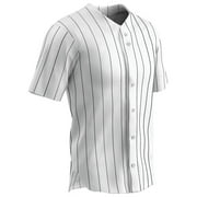 Ace Polyester Button-Front Baseball Jersey, Youth Large, White with Black Pinstripes