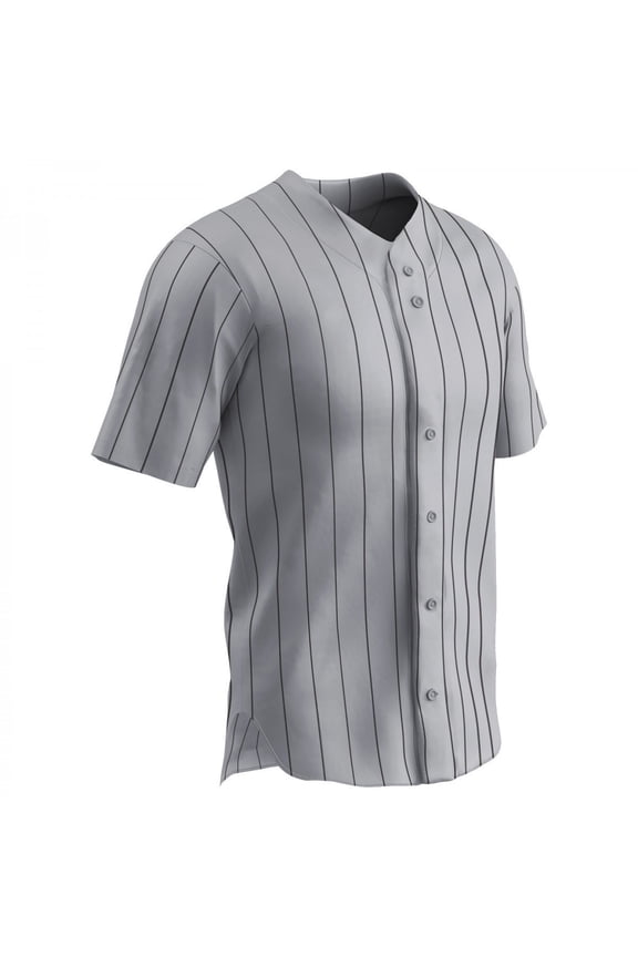 Ace Polyester Button-Front Baseball Jersey, Youth Small, Grey with Black Pinstripes