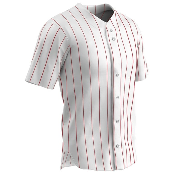 Ace Polyester Button-Front Baseball Jersey, Youth Small, White with Scarlet Pinstripes