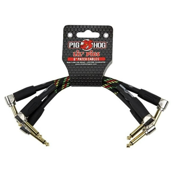 Ace Products Group Lil Pigs Vintage 6 in. Patch Cables - Pack of 3 - Rasta Stripe