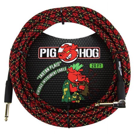 Pig Hog PCH20PLR Right-Angle 1/4" to 1/4" Tartan Plaid Guitar Instrument Cable, 20 Feet