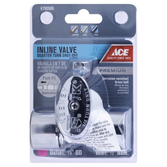 Keeney ACE2801PO Quick Lock Shut-Off Valve, 1/2" x 1/2" x 1/4"