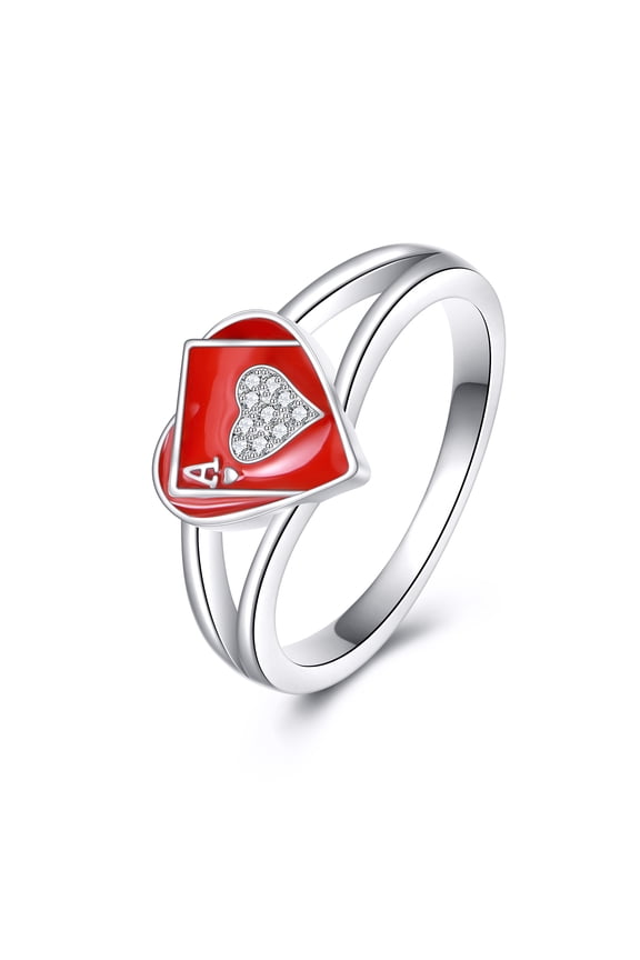 Ace Ring for Women Sterling Silver Poker Ace of Hearts Ring Playing Card Jewelry Gifts Size 7