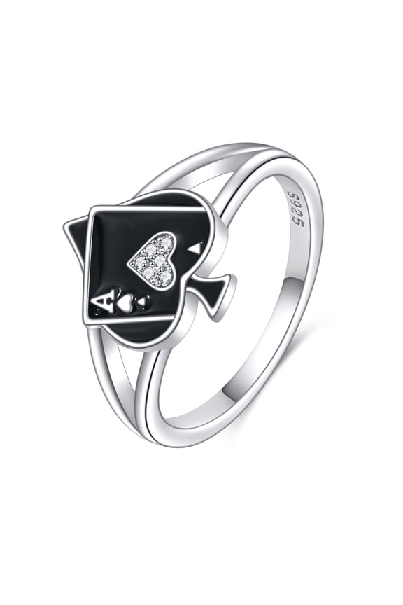 Ace Ring for Women Sterling Silver Poker Ace of Spades Ring Playing Card Jewelry Gifts Size 7