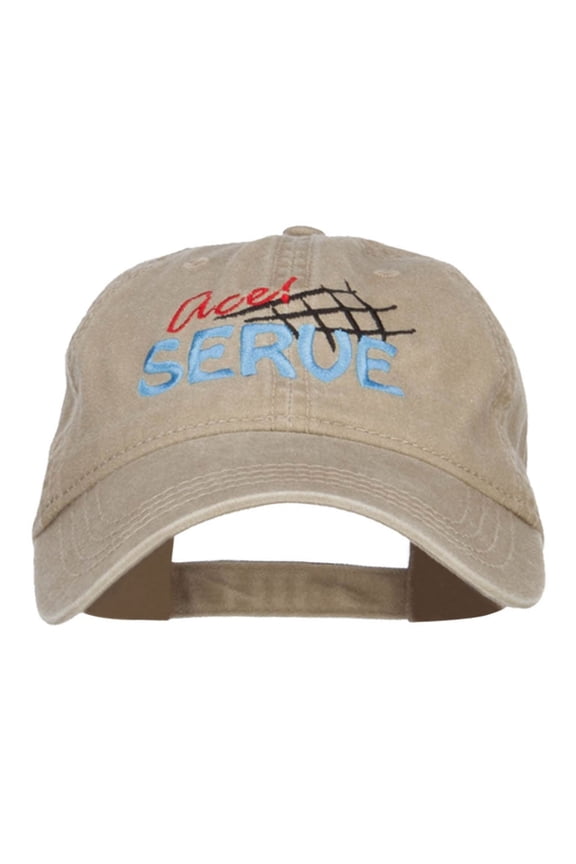 Ace Serve Volleyball Embroidered Washed Cap - Khaki OSFM