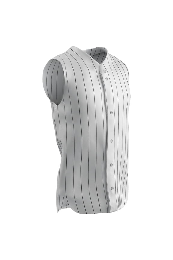 Ace Sleeveless Button-Front Polyester Baseball Jersey, Adult 2X-Large, White with Black Pinstripes