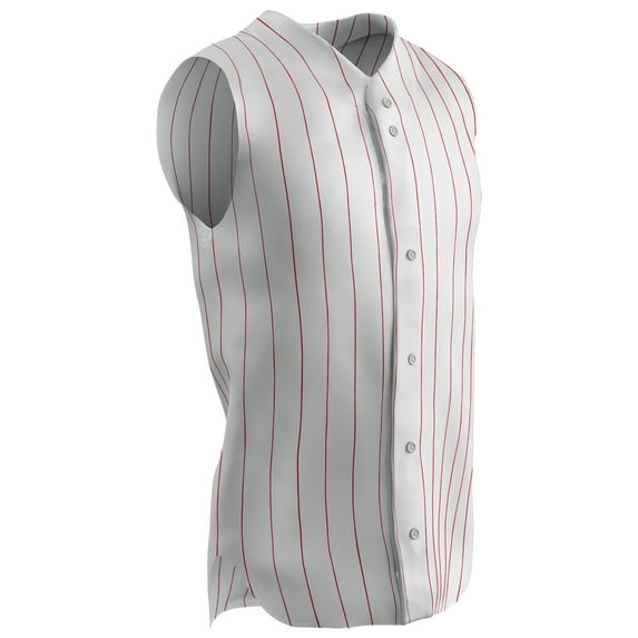 Ace Sleeveless Button-Front Polyester Baseball Jersey, Adult 2X-Large, White with Scarlet Pinstripes