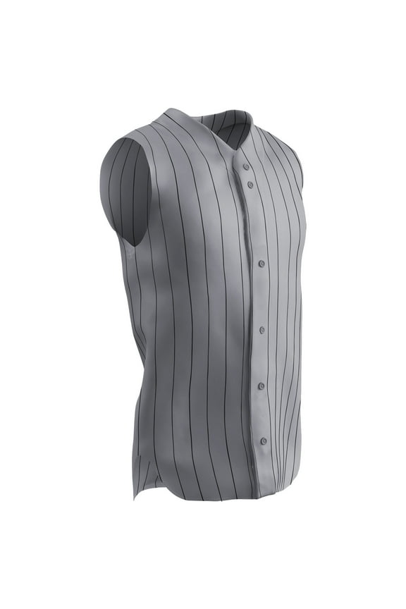 Ace Sleeveless Button-Front Polyester Baseball Jersey, Adult Small, Grey with Black Pinstripes