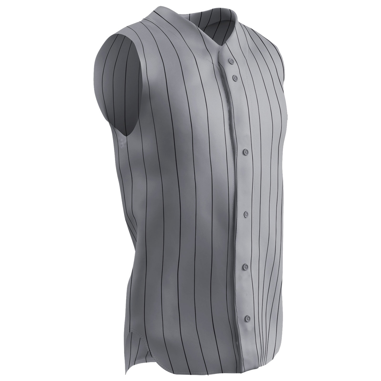 Ace Sleeveless Button-Front Polyester Baseball Jersey, Youth Large, Grey with Black Pinstripes