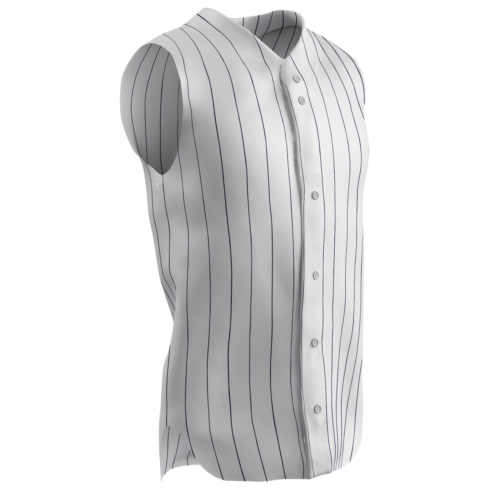 Ace Sleeveless Button-Front Polyester Baseball Jersey, Youth Medium, White with Navy Pinstripes