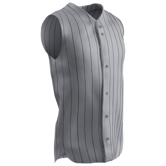 Ace Sleeveless Button-Front Polyester Baseball Jersey, Youth X-Large, Grey with Black Pinstripes