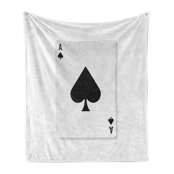 Ace of Spades Soft Flannel Fleece Blanket, Simplistic Composition with Casino Style Gambling Themed Print, Cozy Plush for Indoor and Outdoor Use, 50" x 70", Charcoal Grey and White, by Ambesonne