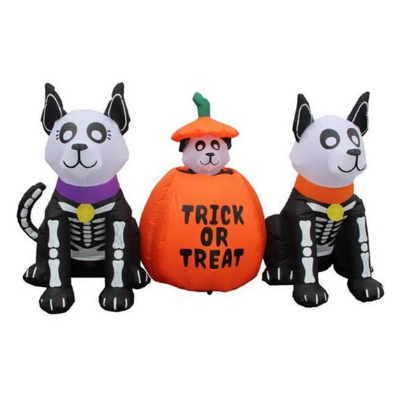 Ace Trading 9106313 7 ft. LED Prelit Animated Skeleton Dog Family Inflatable