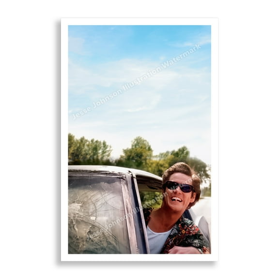 Ace Ventura Pet Detective Poster // 11x17 Jim Carrey Comedy Movie Print Catching Bullet in Teeth Car Chase Scene Funny 90s Film Wall Art Decor Dumb and Dumber 90s comedy memorabilia