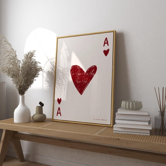 Ace of Hearts Vintage Style Art Print, Retro Playing Card Wall Decor, Bar Cart Aesthetic Unframed Paper Print