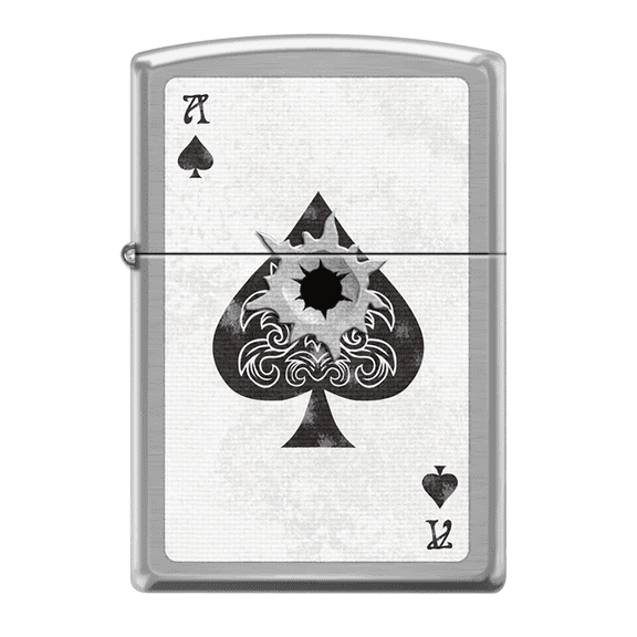 Ace of Spade Bullet Hole Design Brushed Chrome Zippo Lighter