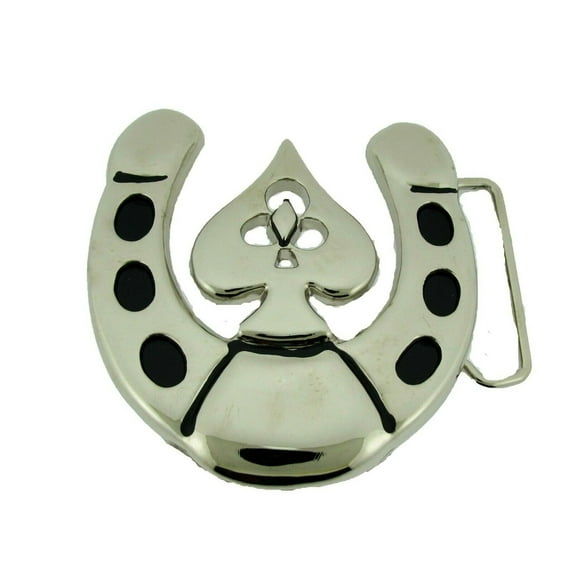Ace of Spade Lucky Horse-Shoe Belt Buckle Western Rodeo Rock Rebel Silver Chrome