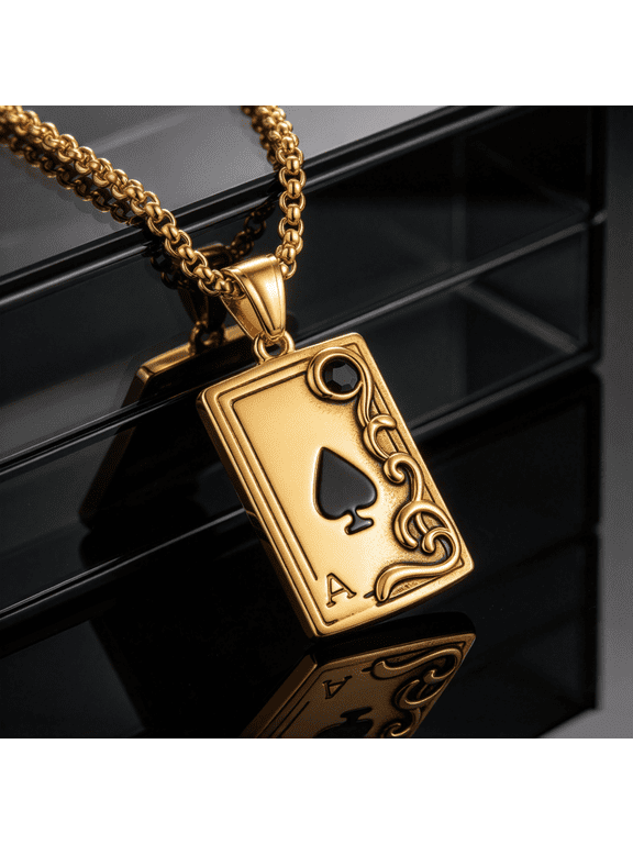 Ace of Spades Card Pendant Necklace For Men Women 14K Gold Filled Bold Retro Sophisticated Jewelry