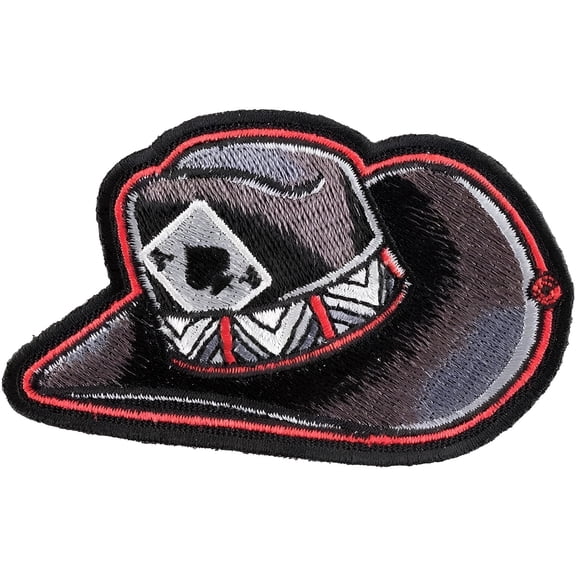 Ace of Spades Cowboy Hat themed Patch, Black, Red, Gray and White Fabric,Embroidered Decorative Western Patches,