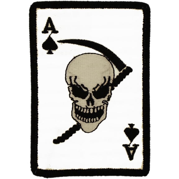 Ace of Spades Grim Reaper Card Patch Black & White 3"
